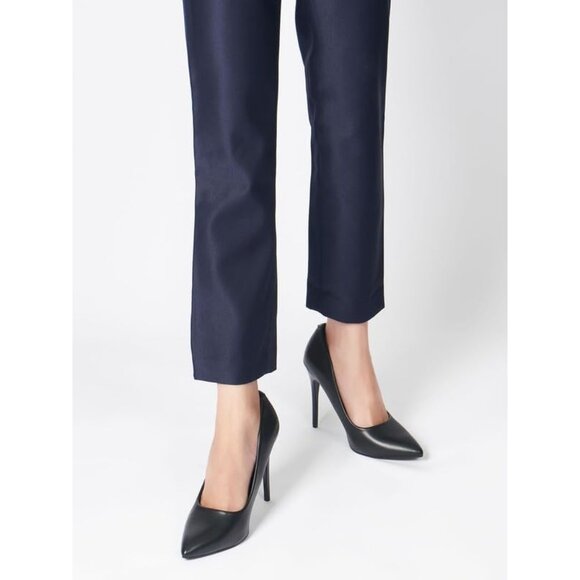 Womens Pu Black Polyurethane (PU) Pointed Closed Toe Slip On Heels Leather Pumps - Picture 3 of 8